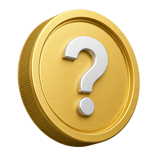 On the FAQ page, a decorative 3D gold coin shows a question mark